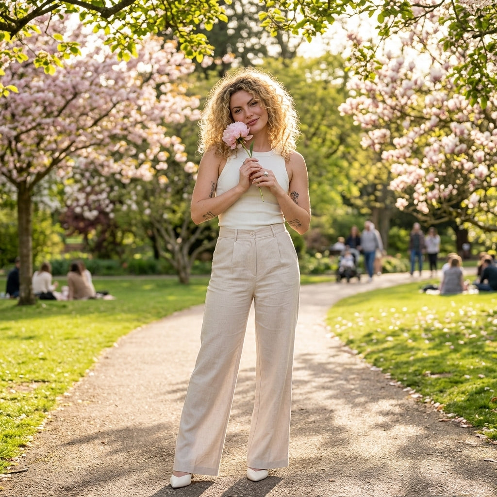 Wide Leg Pants - Creme