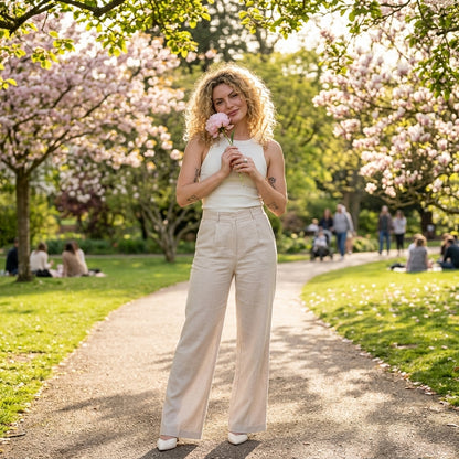 Wide Leg Pants - Creme
