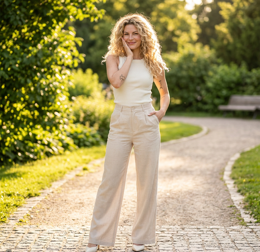Wide Leg Pants - Creme